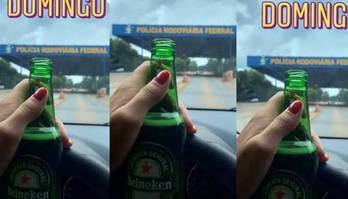 Mulher posta foto em que segura cerveja ao volante e perde a CNH (Reprodução/Instagram)